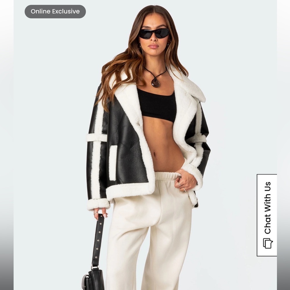 Edikted Rocki Oversized Faux Leather Shearling Jacket